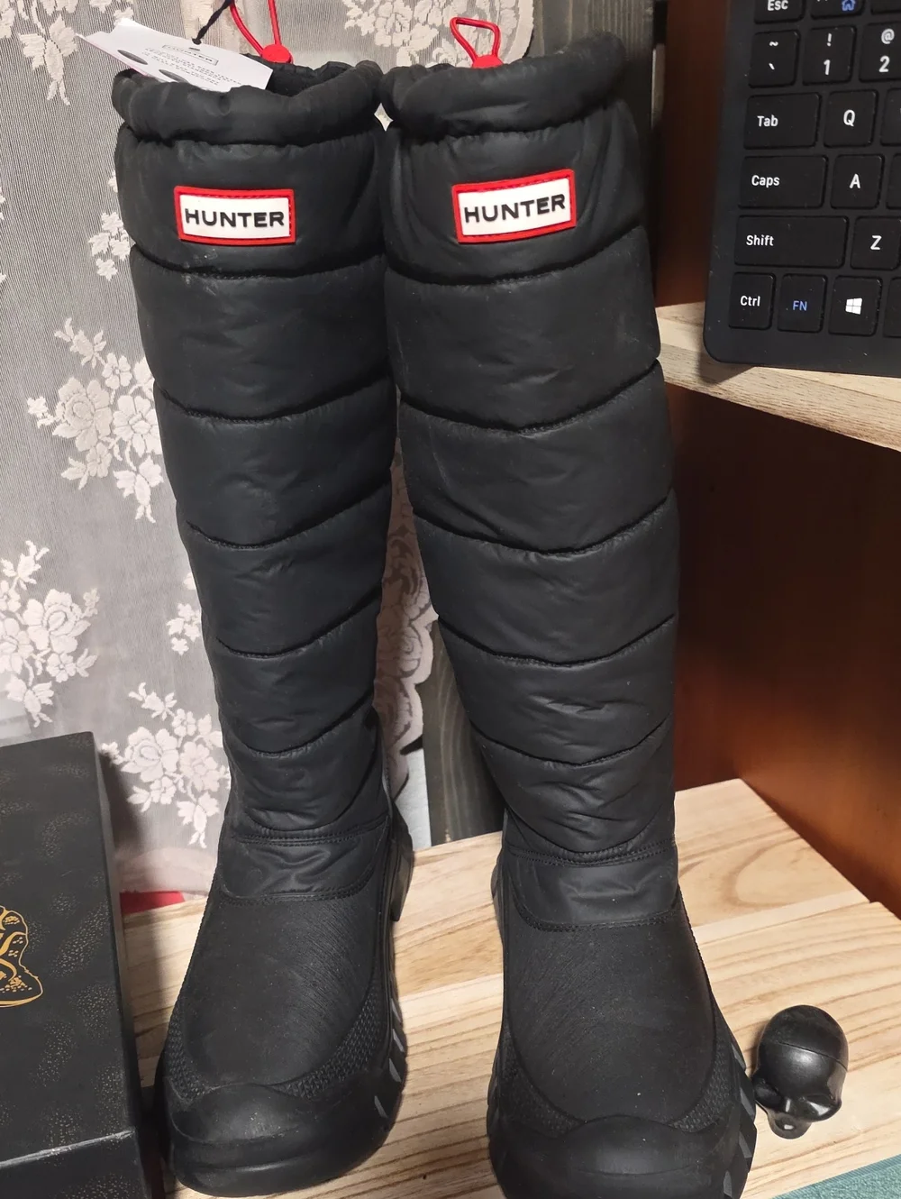 Hunter Black Quilted Tall Winter Boots with Red Logo